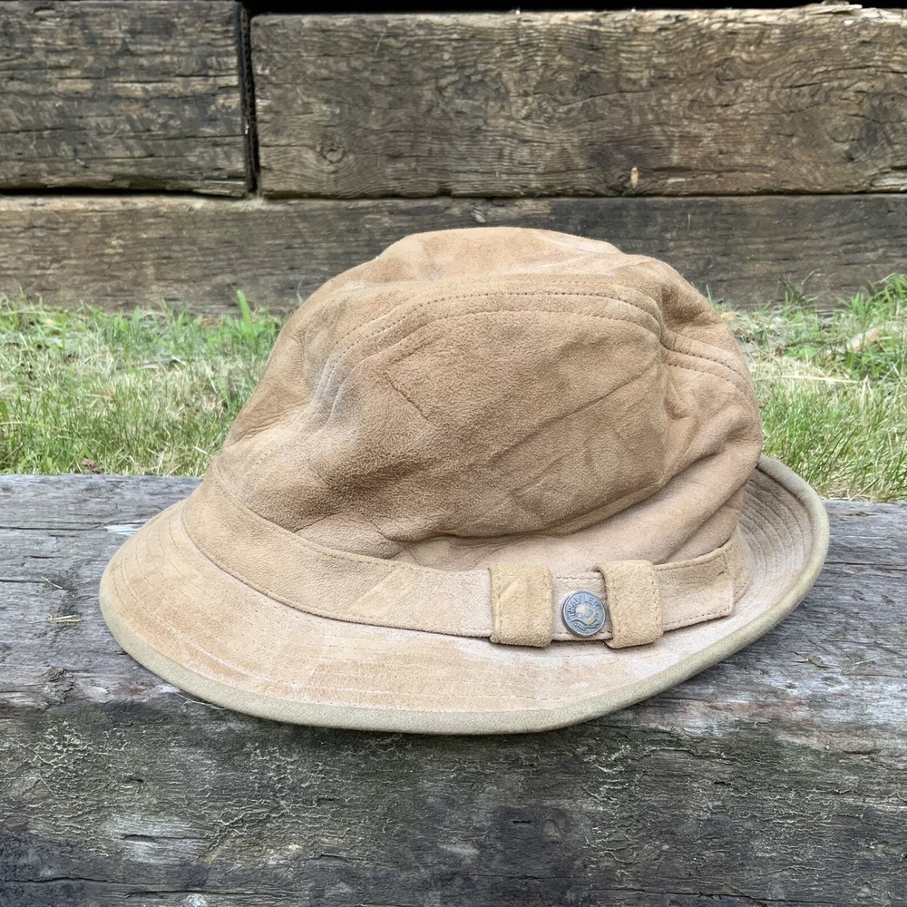 Vintage Fedora Brown Suede Leather Mens Hat Size L - 7 - 7 1/4 Made In USA Retro